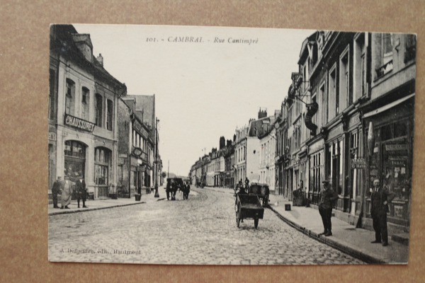 Postcard PC Cambrai 1941 (1910-1920) Rue Cantimpre shops shoes windows people street France 59 Nord
